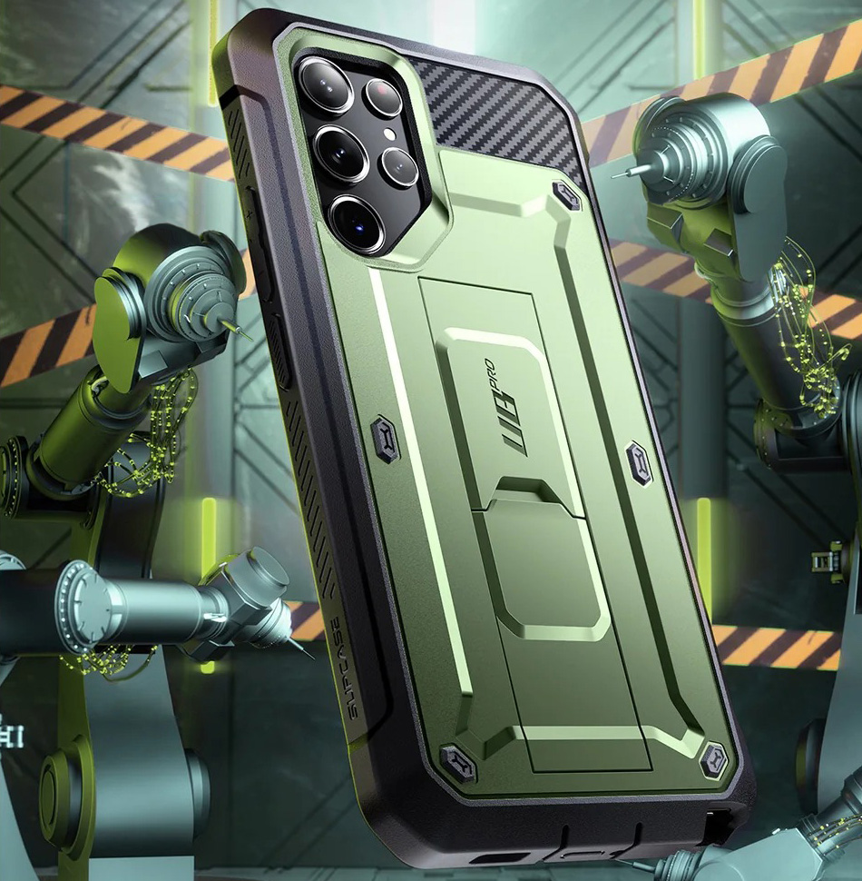 Etui pancerne z osłoną na ekran, z wbudowaną podstawką i kaburą z klipsem obrotowym Supcase Unicorn Beetle Pro do Galaxy S23 Ultra